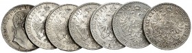 Franz Joseph I., 1848-1916. 
Lot von 7 Stück: 1 Gulden 1858, 1860, 1861, 1877-1880, Wien. Her. 523, 525, 526, 577-580 vz, f. St