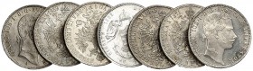 Franz Joseph I., 1848-1916. 
Lot von 14 Stück: 1 Gulden 1858-1863, 1865, 1868-1871, Wien, 1858, Mailand, 1868, 1869, Karlsburg. Her. 523-528, 530, 56...