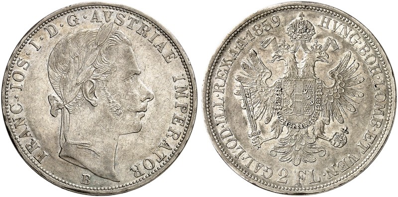 Franz Joseph I., 1848-1916. 
Doppelgulden 1859, Kremnitz. Thun 454, Dav. 22, He...