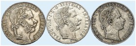 Franz Joseph I., 1848-1916. 
Lot von 3 Stück: 1 Gulden 1864, 1866, 1867, Kremnitz. Her. 538, 561, 570 ss