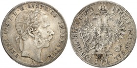 Franz Joseph I., 1848-1916. 
1 Gulden 1872, Wien. Her. 569 RRR ! Rdf., ss