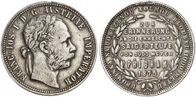 Franz Joseph I., 1848-1916. 
Gulden 1875, Wien, auf den Bergbau in Pribram. Her. 826 R ! l. Hksp., ss