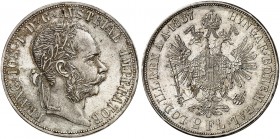 Franz Joseph I., 1848-1916. 
Doppelgulden 1887, Wien. Thun 458, Dav. 27, Her. 516 winz. Rdf., vz