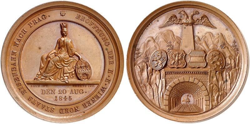 BÖHMEN. Medaille. 
Bronzemedaille 1845 (von Roth u. Ekhart, 44,3 mm), auf die E...