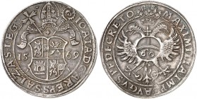 SALZBURG. - Erzbistum. Johann Jakob Khuen von Belasi, 1560-1586. 
Guldentaler zu 60 Kreuzer 1569, mit Titel Maximilian II. Dav. 122, Pr. 574, Zöttl 6...
