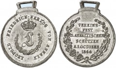 ANHALT - DESSAU. Leopold Friedrich, 1817-1871. 
Tragbare Zinnmedaille 1864 (unsigniert, 30,1 mm), auf das Vereinsfest der Anhaltischen Schützen. Gekr...