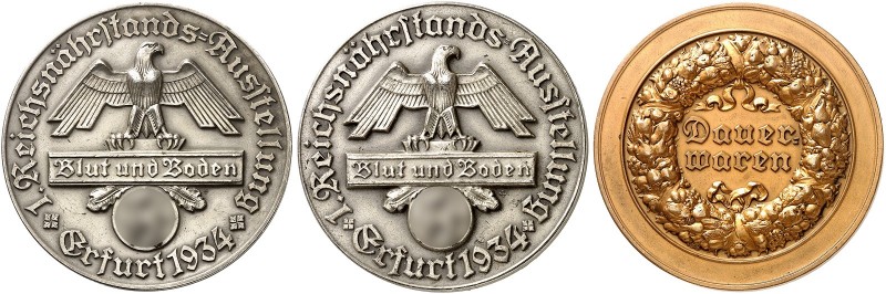 ERFURT. - Stadt. 
Lot von 3 Stück: Bronzemedaille (unsigniert, 60,3 mm) und 2x ...