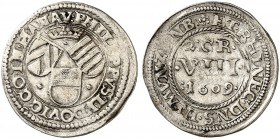 HANAU - MÜNZENBERG. Philipp Ludwig II., 1580-1612. 
Albus zu 8 Pfennig 1609, Hanau. Suchier 44 R ! ss
