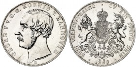 HANNOVER. Georg V., 1851-1866. 
Vereinsdoppeltaler 1866 B. Thun 175, AKS 143, J. 97 winz. Sfr., vz