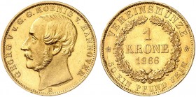HANNOVER. Georg V., 1851-1866. 
Vereinskrone 1866 B. Friedb. 1183, D. S. 117, AKS 140, J. 135, Schlumb. 437 Gold vz