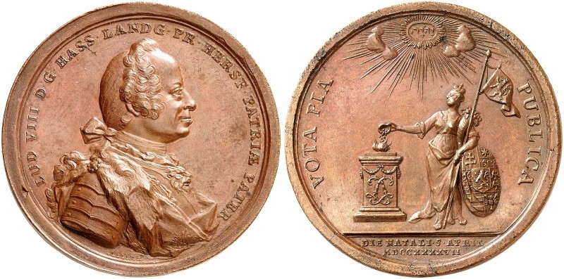 HESSEN - DARMSTADT. Ludwig VIII., 1739-1768. 
Bronzemedaille 1747 (von Vestner,...