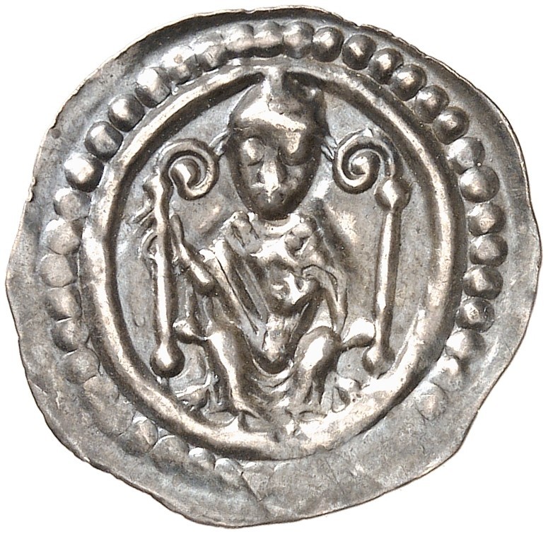 KONSTANZ. - Bistum. Konrad II. Von Tegerfelden, 1209-1233. 
Brakteat. Thronende...
