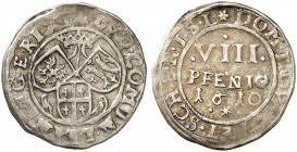 LEININGEN - WESTERBURG. Ludwig, 1597-1622. 
8 Pfennig 1610. Joseph 32h l. Prägeschwäche, ss