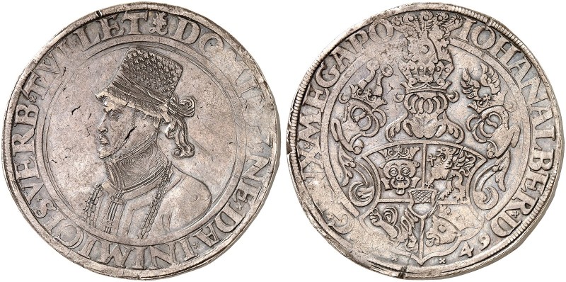 MECKLENBURG - GÜSTROW. - Herzogtum. Johann Albrecht I., 1547-1576. 
Taler 1549,...