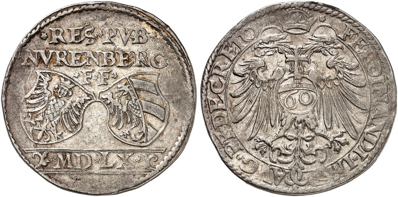 NÜRNBERG. - Stadt. 
Guldentaler zu 60 Kreuzer 1560, mit Titel Ferdinand I. Dav....