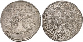 NÜRNBERG. - Stadt. 
Guldentaler zu 60 Kreuzer 1581, mit Titel Rudolph II. Dav. 84, Kellner 143, Slg. Erl. 251 kl. Schrötlingsriß, ss+