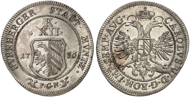 NÜRNBERG. - Stadt. 
12 Kreuzer 1736, mit Titel Karl VI. Kellner 306, Slg. Erl. ...