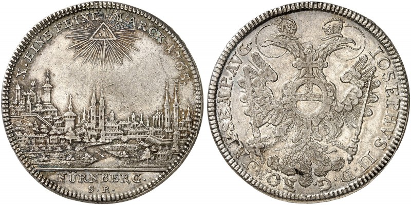 NÜRNBERG. - Stadt. 
Konventionstaler 1765, mit Titel Joseph II. / Stadtansicht....