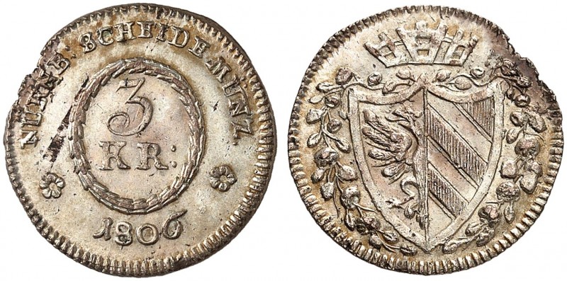 NÜRNBERG. - Stadt. 
3 Kreuzer 1806. Kellner 373, Slg. Erl. 813 kl. Sfr., vz+
