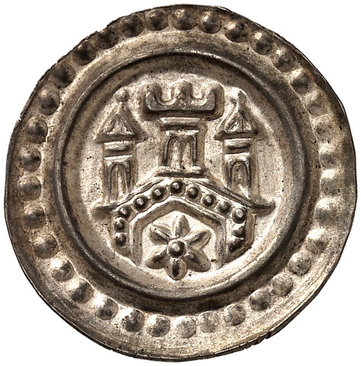 RAVENSBURG. - Königliche Münzstätte. Konrad IV., 1250-1254. 
Brakteat. Dreitürm...