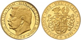 PERSONEN. Hindenburg, Paul von Beneckendorff und von, 1847-1934, Deutscher Reichspräsident. 
Goldmedaille 1928 (von J. Bernhart, 22,6 mm, 7,0 g 900 f...