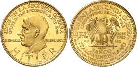 PERSONEN. Hitler, Adolf, 1889-1945, Reichskanzler. 
Goldmedaille 1957 (Signatur: R. B., 30,0 mm, 22,1 g 900 fein), der Banco Italo-Venezolano, auf Pe...