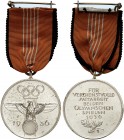 ZEITGESCHICHTE. 
Tragbare, versilberte Eisenmedaille 1936 (unsigniert, 37,3 mm), für verdienstvolle Mitarbeit bei den Olympischen Spielen. Olympische...