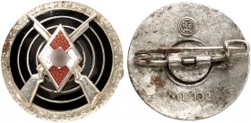 ZEITGESCHICHTE. 
Versilberte Bronzeauszeichnung o. J. (von Frank u. Reif, 24,6 mm), für H J Scharfschützen. Swastika auf gekreuzten Gewehren. OEK 365...
