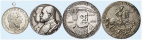 Lot von 4 Stück: Kremnitz, versilberter Bronzeguß eines St. Georgtalers, Bayern, Silbermedaille o. J. (1960), Reinheitsgebot für Bier, Württemberg, tr...