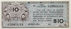 AUSLAND. USA. Military Payment Certificates. 
10 Dollars, Serie 461 (1946). Pi. M 7 kassenfrisch