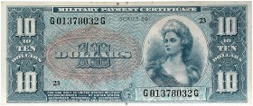 AUSLAND. USA. Military Payment Certificates. 
Lot von 11 Scheinen: 5, 10, 50 Cents, 1 Dollar, 2 x 10 Dollars, Serie 591 (1961, f. kassenfrisch + star...