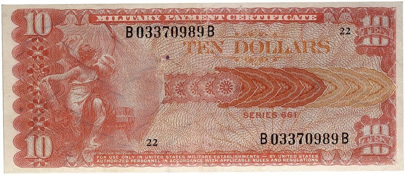 AUSLAND. USA. Military Payment Certificates. 
10 Dollars, Serie 661 (1968). Pi....