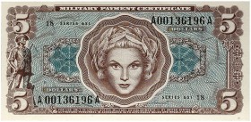 AUSLAND. USA. Military Payment Certificates. 
Lot von 2 Scheinen: 5, 10 Dollars, Serie 651 (1969). Pi. M 73, 74 kassenfrisch