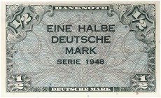 DEUTSCHLAND. BUNDESREPUBLIK DEUTSCHLAND. 
Lot von 4 Scheinen: ½ Deutsche Mark 1948. Ros. 230, Gra. WBZ-1 kassenfrisch