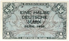DEUTSCHLAND. BUNDESREPUBLIK DEUTSCHLAND. 
Lot von 3 Scheinen: ½ Deutsche Mark 1948, mit „B“ Stempel. Ros. 231a, Gra. WBZ-13a l. gebraucht