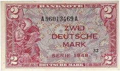 DEUTSCHLAND. BUNDESREPUBLIK DEUTSCHLAND. 
Lot von 9 Scheinen, wie vorher. Gebraucht u. 1x l. gebraucht