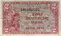 DEUTSCHLAND. BUNDESREPUBLIK DEUTSCHLAND. 
2 Deutsche Mark 1948 G/G. Ros. 234b, Gra. WBZ-3b R ! stärker gebraucht
