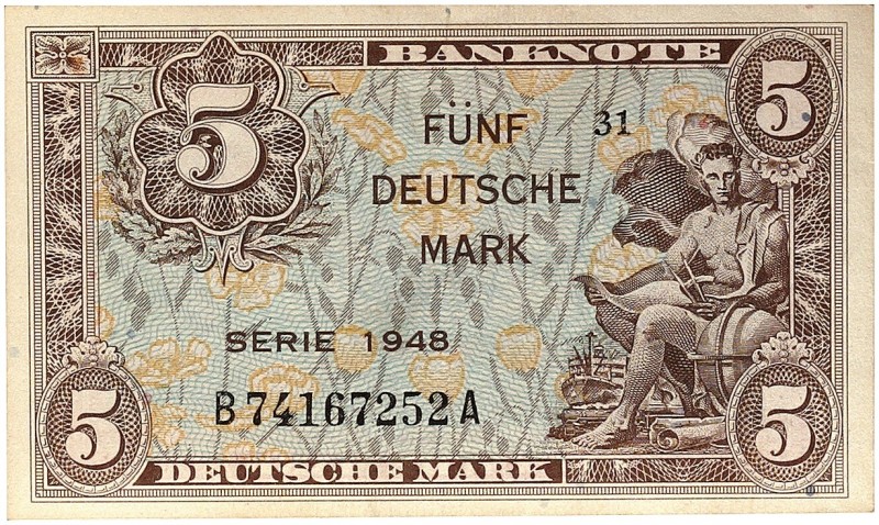 DEUTSCHLAND. BUNDESREPUBLIK DEUTSCHLAND. 
Lot von 5 Scheinen, wie vorher. B/A (...
