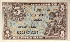 DEUTSCHLAND. BUNDESREPUBLIK DEUTSCHLAND. 
Lot von 5 Scheinen, wie vorher. B/A (4x), B/B. gebraucht - l. gebraucht