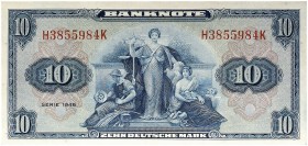 DEUTSCHLAND. BUNDESREPUBLIK DEUTSCHLAND. 
Lot von 6 Scheinen: 10 Deutsche Mark Serie 1948. Ros. 238, Gra. WBZ-5 l. gebraucht u. f. kassenfrisch