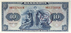 DEUTSCHLAND. BUNDESREPUBLIK DEUTSCHLAND. 
Lot von 11 Scheinen: 10 Deutsche Mark Serie 1948, mit „B“ Stempel. Ros. 239a, Gra. WBZ-17a stärker gebrauch...