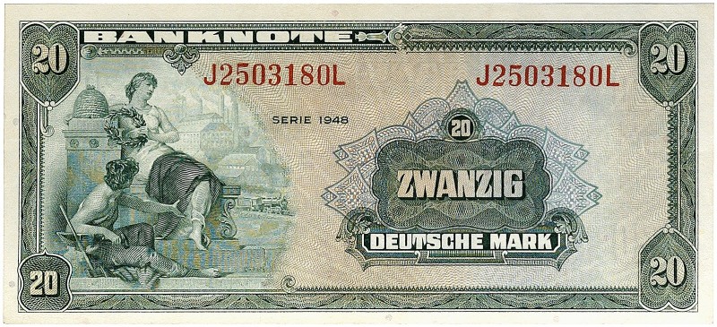 DEUTSCHLAND. BUNDESREPUBLIK DEUTSCHLAND. 
Lot von 9 Scheinen: 20 Deutsche Mark ...