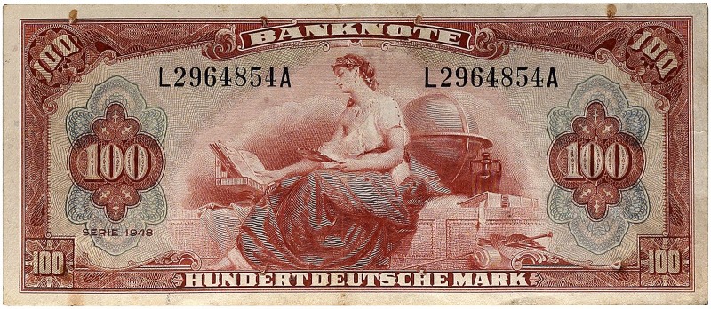 DEUTSCHLAND. BUNDESREPUBLIK DEUTSCHLAND. 
100 Deutsche Mark Serie 1948 L/A. Ros...