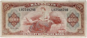 DEUTSCHLAND. BUNDESREPUBLIK DEUTSCHLAND. 
100 Deutsche Mark Serie 1948 L/B. Ros. 244, Gra. WBZ-8 stark gebraucht