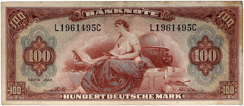 DEUTSCHLAND. BUNDESREPUBLIK DEUTSCHLAND. 
100 Deutsche Mark Serie 1948 L/C. Ros...