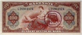 DEUTSCHLAND. BUNDESREPUBLIK DEUTSCHLAND. 
100 Deutsche Mark Serie 1948, mit „B“ Stempel. Ros. 245a, Gra. WBZ-20a l. gebraucht