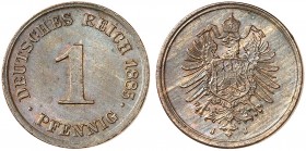 J. 1, EPA 1 
1 Pfennig 1885 J. schöne Kupferpatina, f. St
