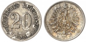 J. 5, EPA 40 
20 Pfennig 1875 E. schöne Patina, vz - St