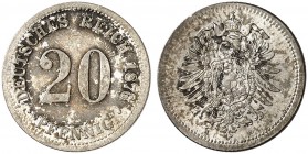J. 5, EPA 40 
20 Pfennig 1876 H. RR ! schöne Patina, f. St