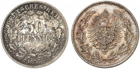 J. 8, EPA 45 
50 Pfennig 1877 D. in dieser Erhaltung sehr selten ! schöne Patina, PP
